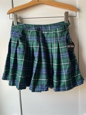 Forever 21 Green and Blue Plaid Pleated Skater Skirt